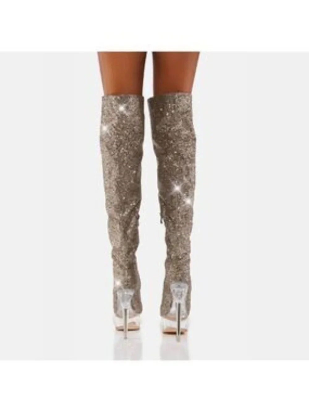 Bulls Silver Glitter Lace Up OTK Platform High Heel Thigh Boot